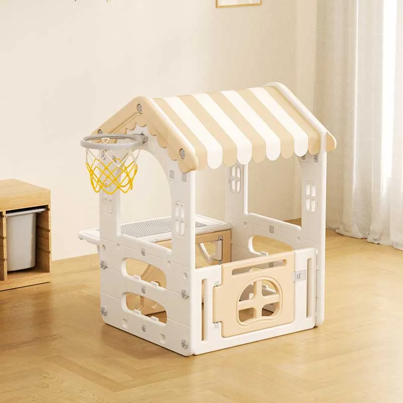 Children's plastic house with a basketball hoop and play table - brown