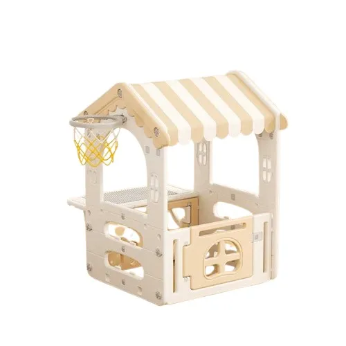 Children's plastic house with a basketball hoop and play table - brown