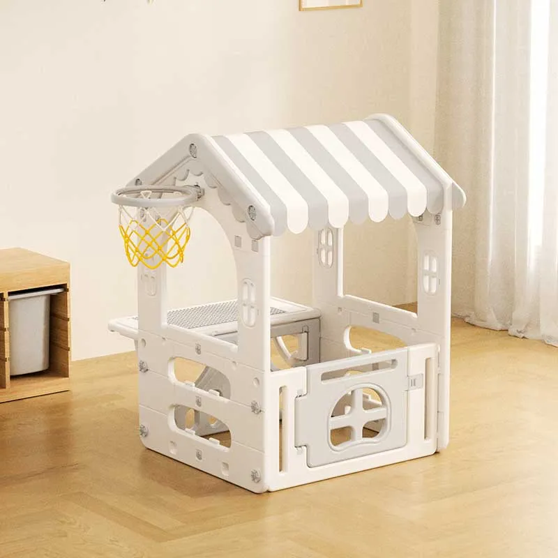 Children's plastic house with basketball hoop and play table - grey