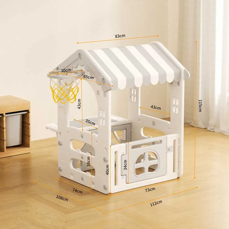 Children's plastic house with basketball hoop and play table - grey