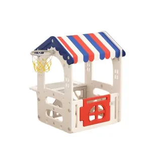 Детска пластмасова къща с баскетболен кош и масичка за игра в морски цветове