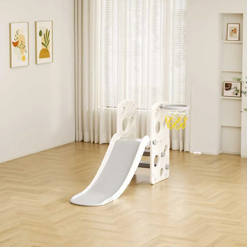 Children's plastic slide with a basketball hoop - grey