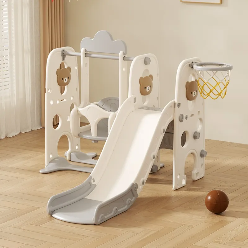 Children's plastic slide with swing and basketball hoop, Grey Bear