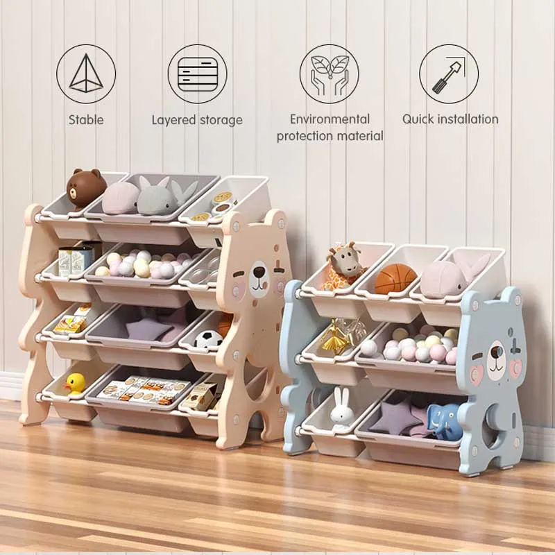 Children's adjustable bookshelf for books and toys - Pink Bear