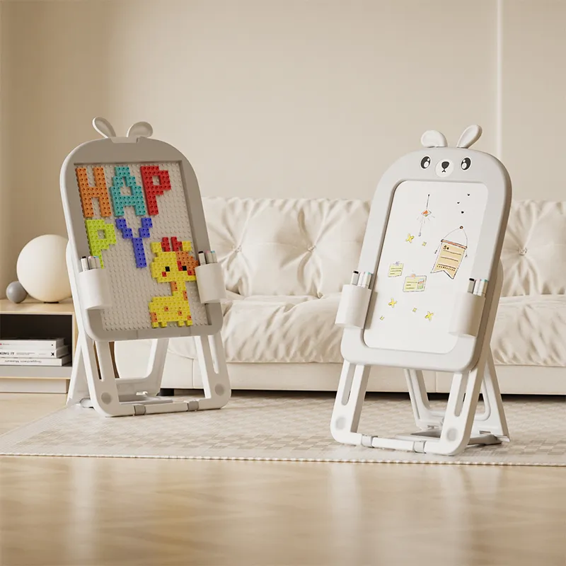 Детска сгъваема дъска за рисуване с конструктор 60 части в сив цвят