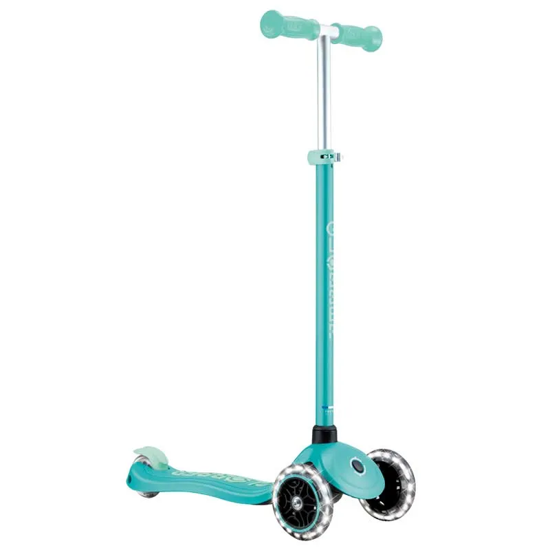 Children's scooter with glowing wheels PRIMO PLUS GLOW LIGHTS, mint color