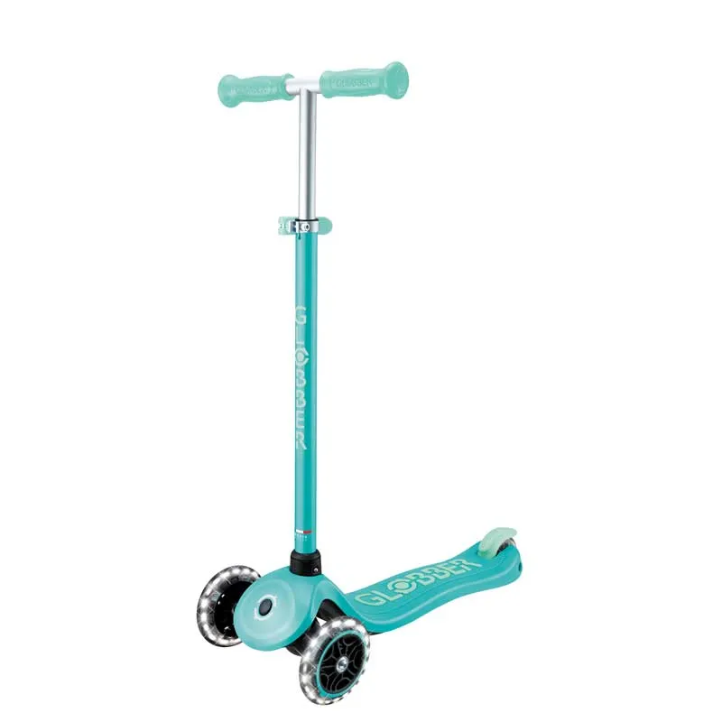 Children's scooter with glowing wheels PRIMO PLUS GLOW LIGHTS, mint color