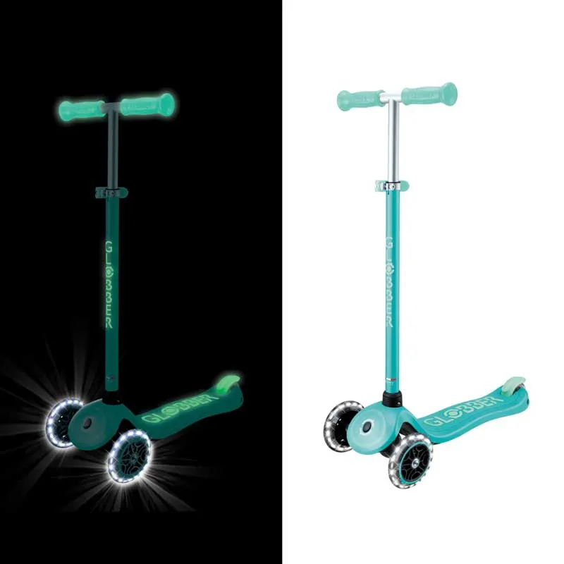 Children's scooter with glowing wheels PRIMO PLUS GLOW LIGHTS, mint color