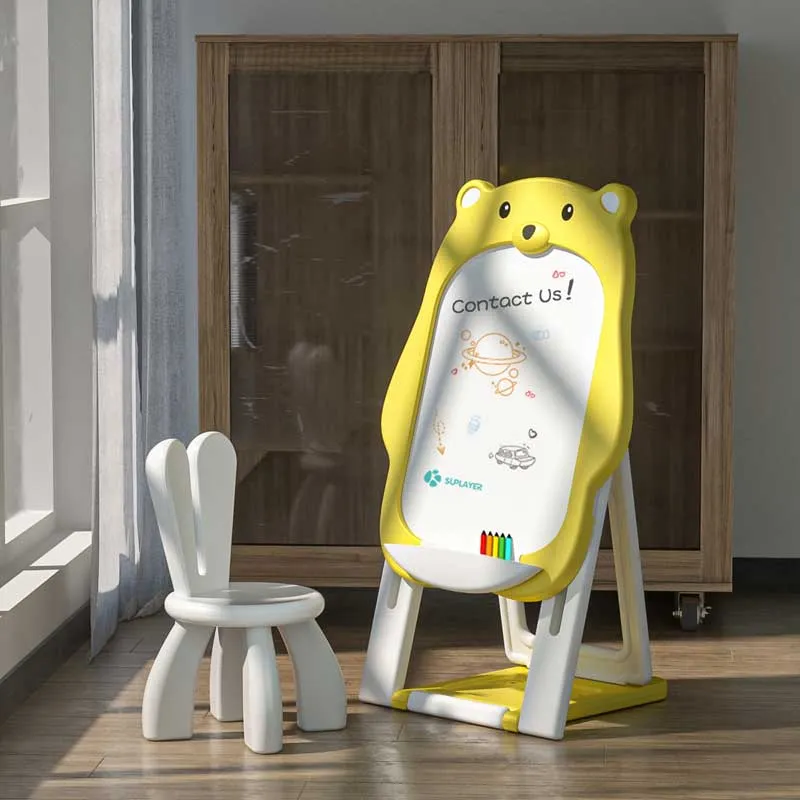 Детски комплект от дъска за рисуване 2 в 1 и стол, Жълто мече