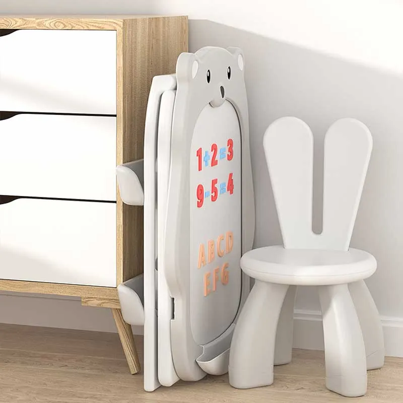 Children's set of a 2-in-1 drawing board and chair, Gray bear