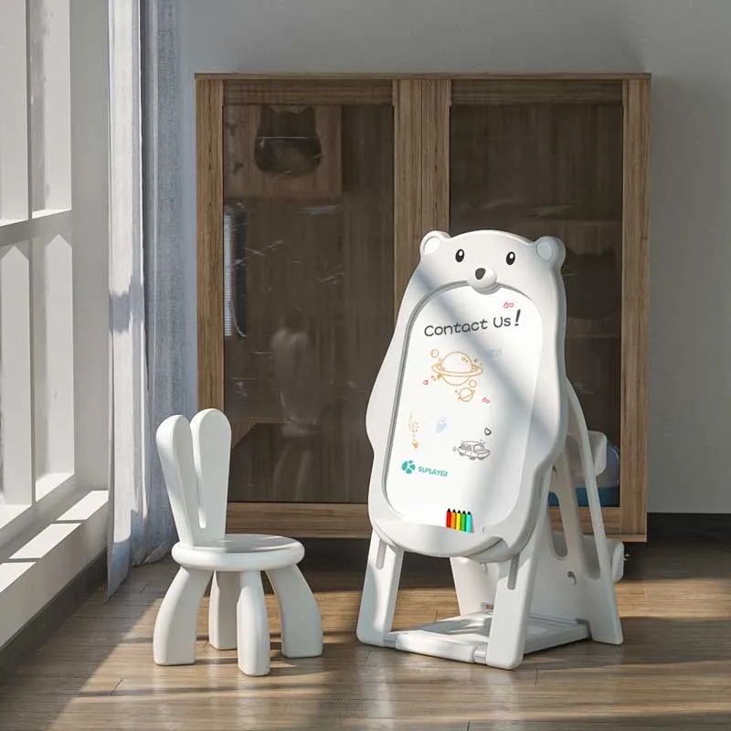 Children's set of a 2-in-1 drawing board and chair, Gray bear