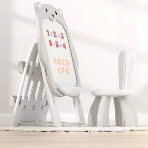 Children's set of a 2-in-1 drawing board and chair, Gray bear