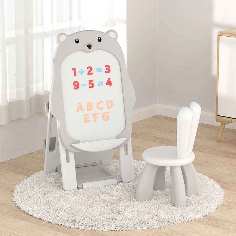 Children's set of a 2-in-1 drawing board and chair, Gray bear