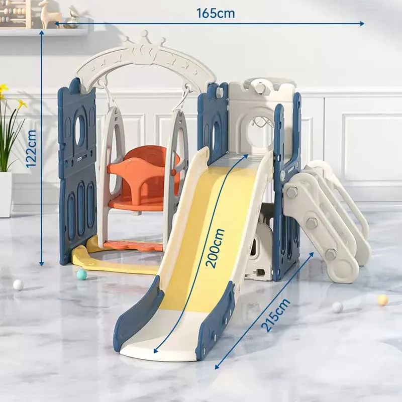 Детски комплект за игра 2 в 1 Замък, пързалка и люлка в син цвят