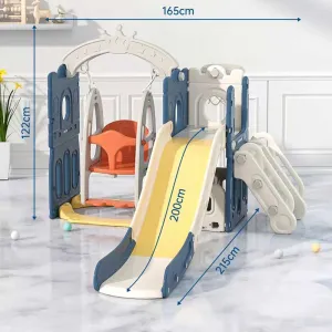 Детски комплект за игра 2 в 1 Замък, пързалка и люлка в син цвят