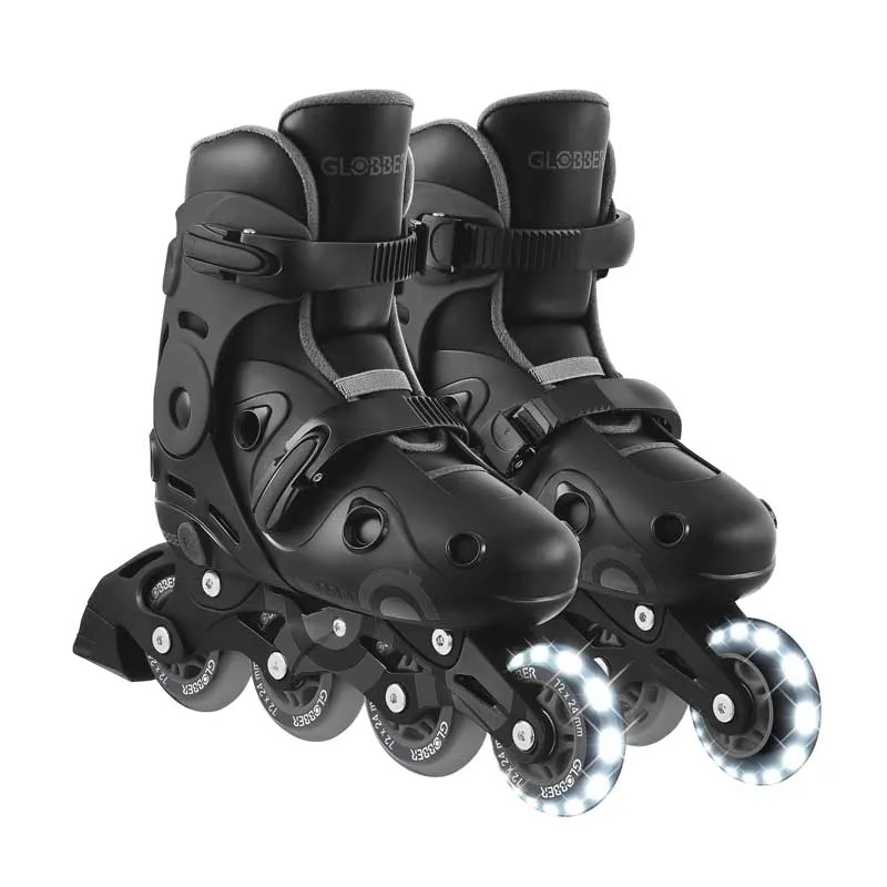 Children's roller skates with light-up wheels GLOBBER 2 in 1, size 34-37 - black