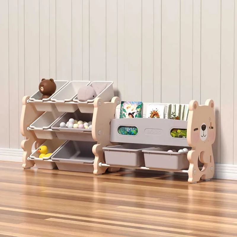 Combined plastic box for storing toys and books - Pink bear