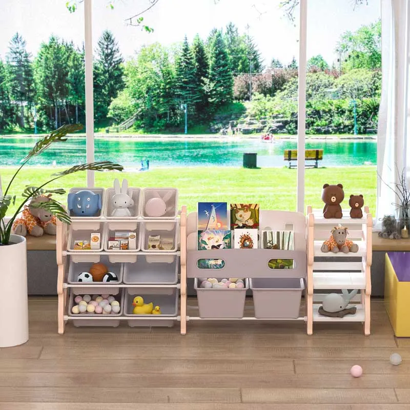 Combined plastic box for storing toys and books - Pink bear