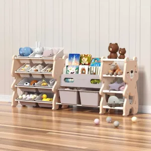 Combined plastic box for storing toys and books - Pink bear