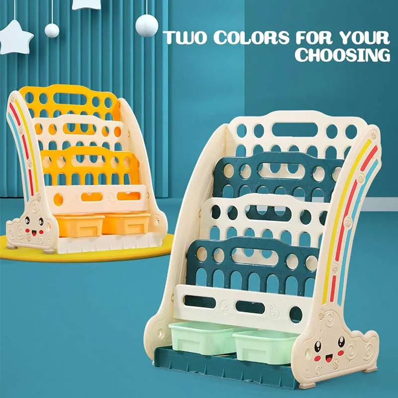 Combined children's bookcase for books and toys - yellow