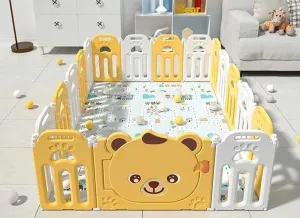 Сгъваема бебешка ограда за безопасна игра - Мече в жълт цвят