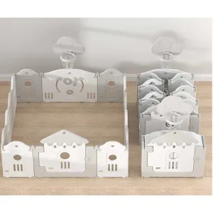 Foldable baby playpen with a basketball hoop for playing
