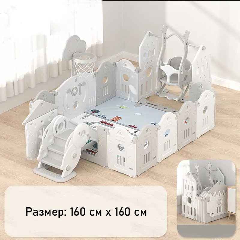 Foldable baby playpen with a basketball hoop for playing