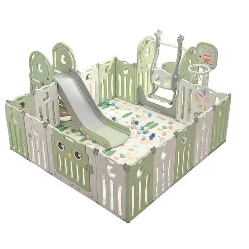 Сгъваема детска ограда с пързалка, люлка и баскетболен кош в цвят мента