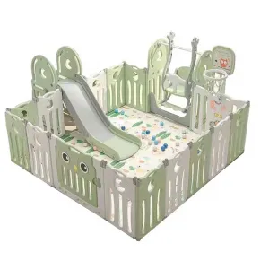 Сгъваема детска ограда с пързалка, люлка и баскетболен кош в цвят мента