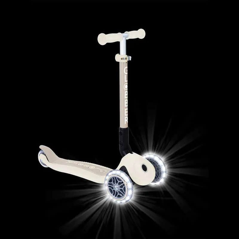 Foldable eco scooter with 3 wheels GLOBBER JUNIOR FOLDABLE LIGHTS ECO - coconut color.