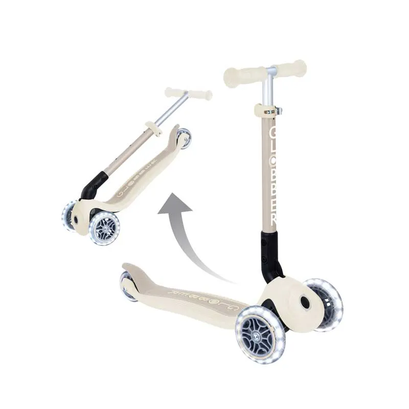 Foldable eco scooter with 3 wheels GLOBBER JUNIOR FOLDABLE LIGHTS ECO - coconut color.