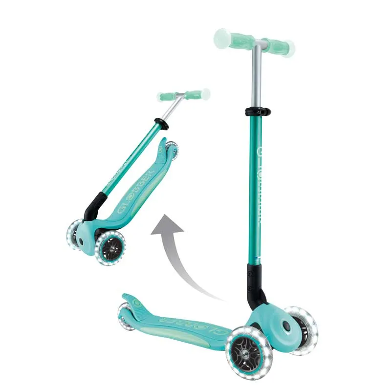 Foldable scooter with glowing handles ELITE GLOW LIGHTS, mint-colored