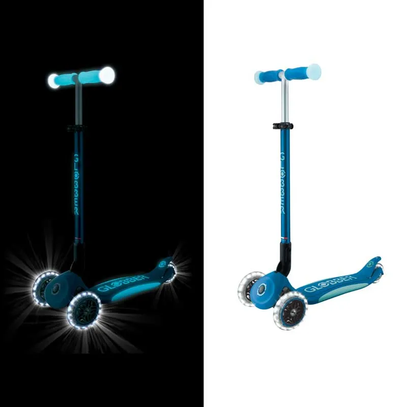 Foldable scooter with glowing handles ELITE GLOW LIGHTS, petrol blue