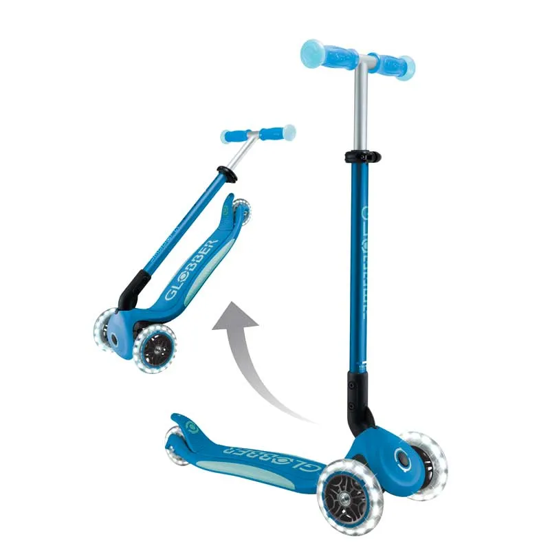 Foldable scooter with glowing handles ELITE GLOW LIGHTS, petrol blue