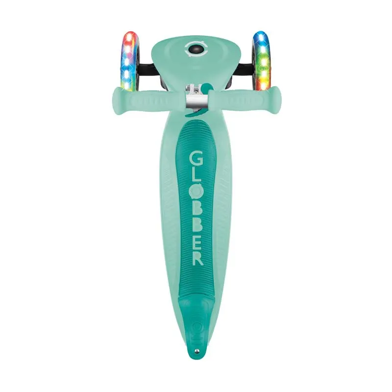 Foldable scooter with light-up wheels, Globber Junior, for children over 2 years old, mint