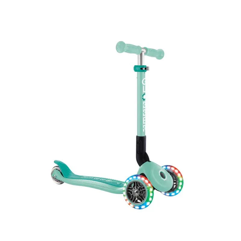 Foldable scooter with light-up wheels, Globber Junior, for children over 2 years old, mint