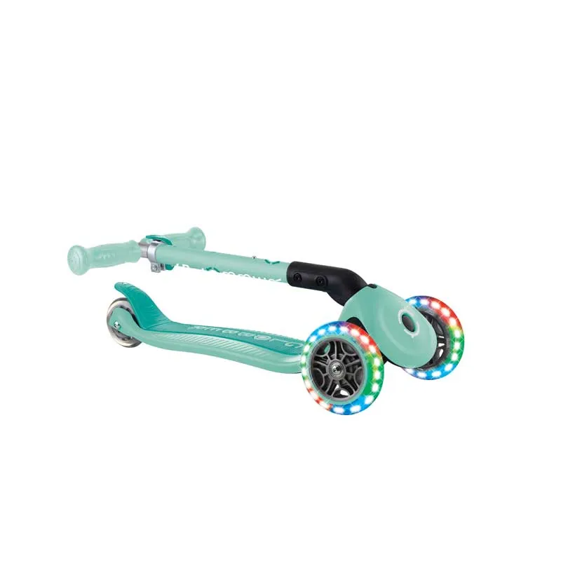 Foldable scooter with light-up wheels, Globber Junior, for children over 2 years old, mint