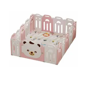 Сгъваема бебешка ограда за безопасна игра - Мече в розов цвят