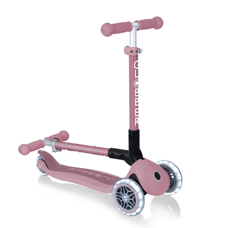 Foldable eco scooter with 3 wheels GLOBBER JUNIOR FOLDABLE LIGHTS ECOLOGIC - berry color