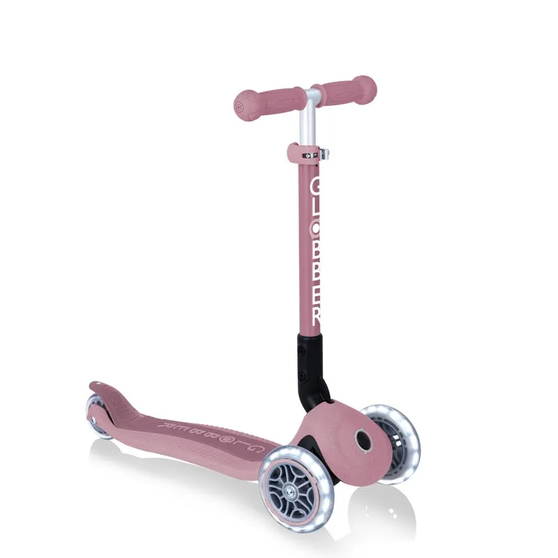 Foldable eco scooter with 3 wheels GLOBBER JUNIOR FOLDABLE LIGHTS ECOLOGIC - berry color