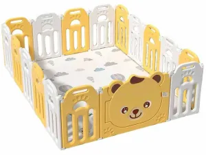 Сгъваема бебешка ограда за безопасна игра - Мече в жълт цвят