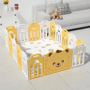 Сгъваема бебешка ограда за безопасна игра - Мече в жълт цвят