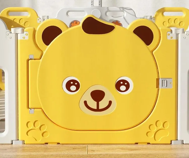 Сгъваема бебешка ограда за безопасна игра - Мече в жълт цвят