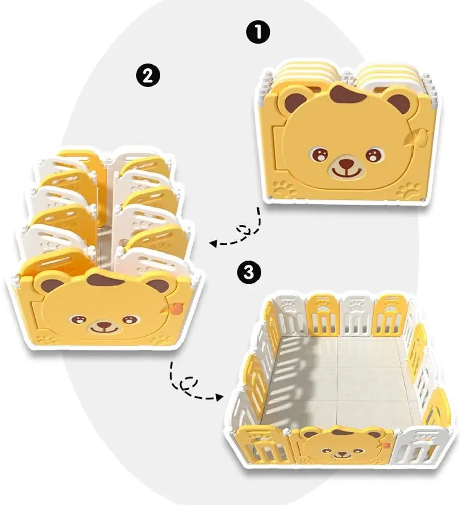 Сгъваема бебешка ограда за безопасна игра - Мече в жълт цвят