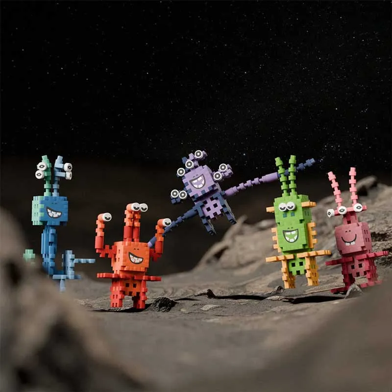 Мини вафлен конструктор Marioinex "Лудите чудовища-отбор астронавти", 148 части
