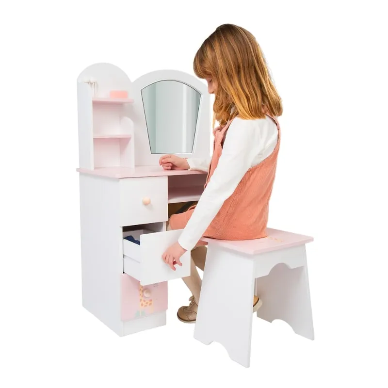 Wooden dressing table "Nature" with a pink and white stool