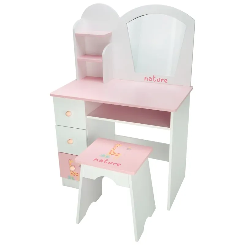 Wooden dressing table "Nature" with a pink and white stool
