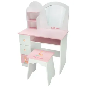 Wooden dressing table "Nature" with a pink and white stool