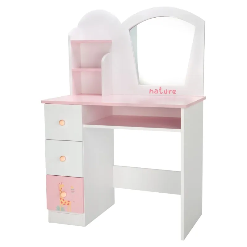 Wooden dressing table "Nature" with a pink and white stool
