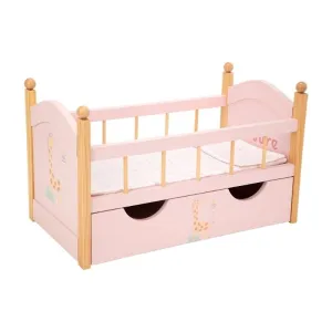 Wooden Nature Doll Bed with Drawers - Pink